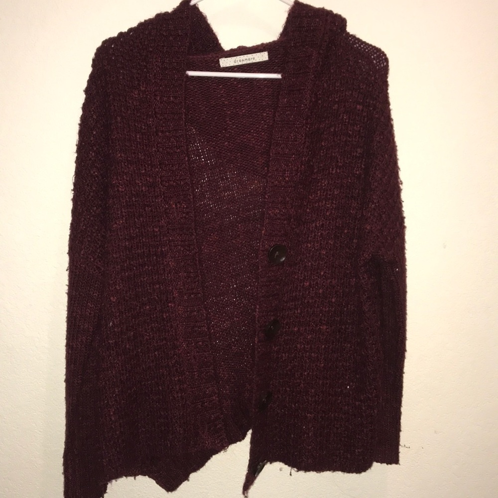 Maroon Hooded Cardigan